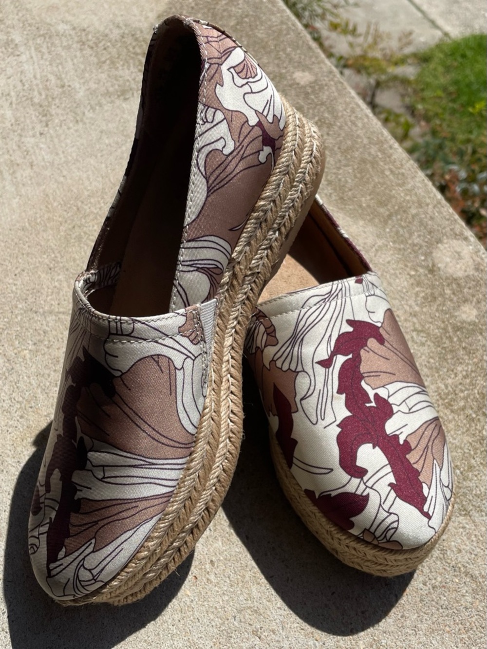 Naturalizer Platform Floral Print Espadrille Slip-Ons in Cream, Brown & Burgundy